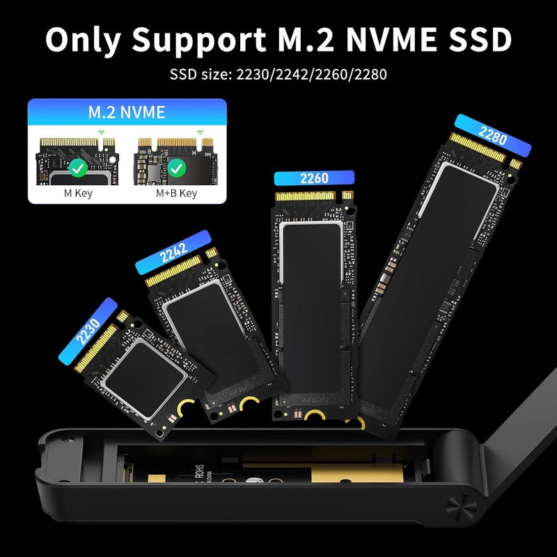 FIDECO M.2 NVMe SSD Enclosure, M.2 NVMe to USB Adapter, USB 3.2 Gen 2 (10Gbps) SSD Reader for M & M+B Key, Sandwich Style Design, Tool-Free Installation, Support UASP and Trim - Image 2